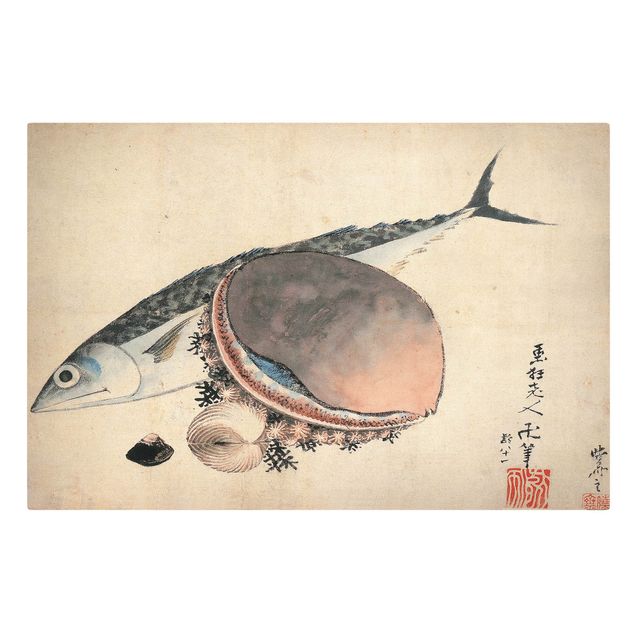Toile poisson moderne Katsushika Hokusai - Maquereau et coquillages