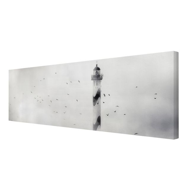 Tableaux sur toile en noir et blanc Phare Dans Le Brouillard