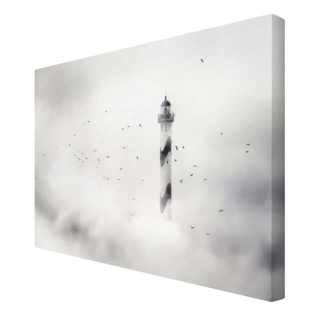 Tableaux sur toile en noir et blanc Phare Dans Le Brouillard