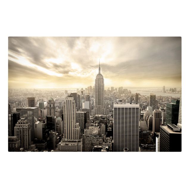 Tableaux sur toile en noir et blanc Manhattan à l'aube