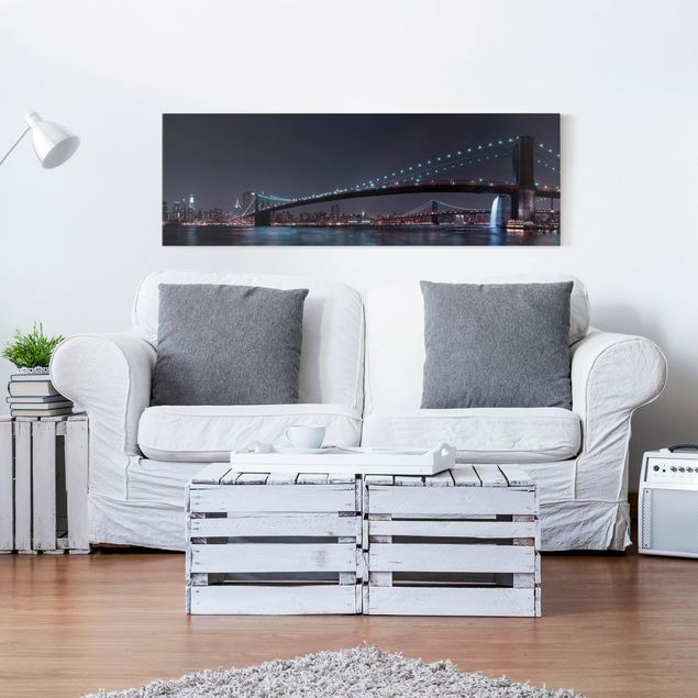 Tableau de New York sur toile Silhouette urbaine de Manhattan et pont de Brooklyn