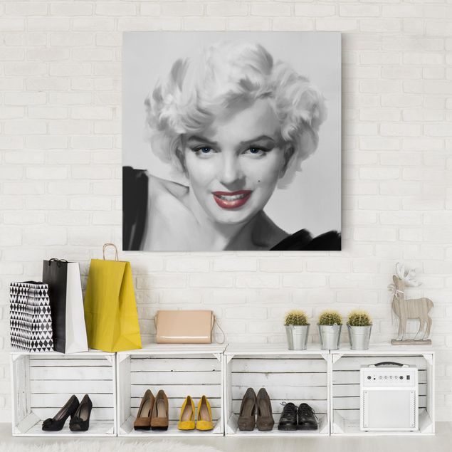 Tableaux sur toile en noir et blanc Marilyn sur le canapé