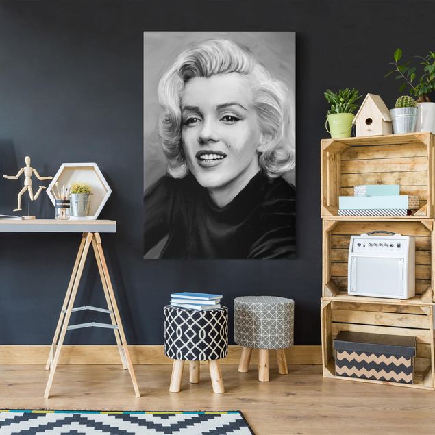 Tableaux sur toile en noir et blanc Marilyn en privé