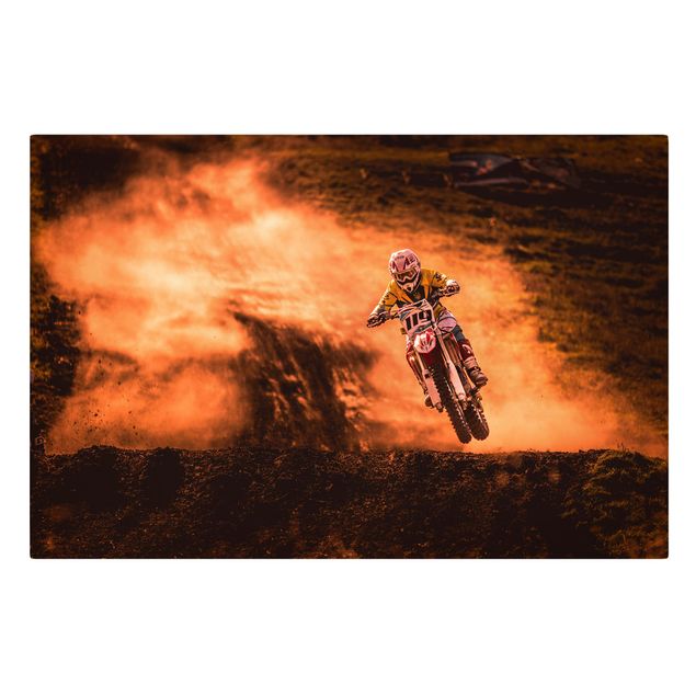 Tableau avec couleur orange Motocross Dans La Poussière