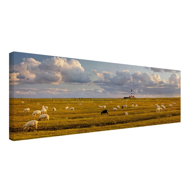 Tableau moderne Phare de la mer du Nord avec un troupeau de moutons