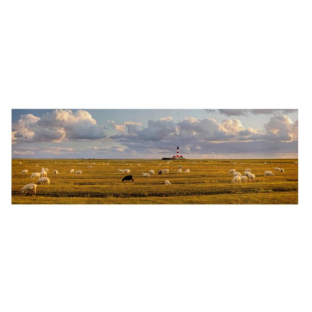 Tableau animaux Phare de la mer du Nord avec un troupeau de moutons