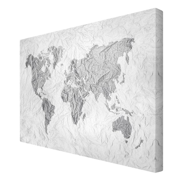 Tableaux muraux Carte du Monde en Papier Blanc Gris