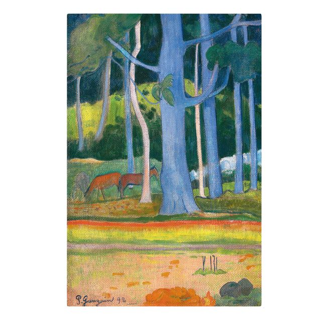 Tableaux Artistiques Paul Gauguin - Paysage avec des troncs d'arbres bleus