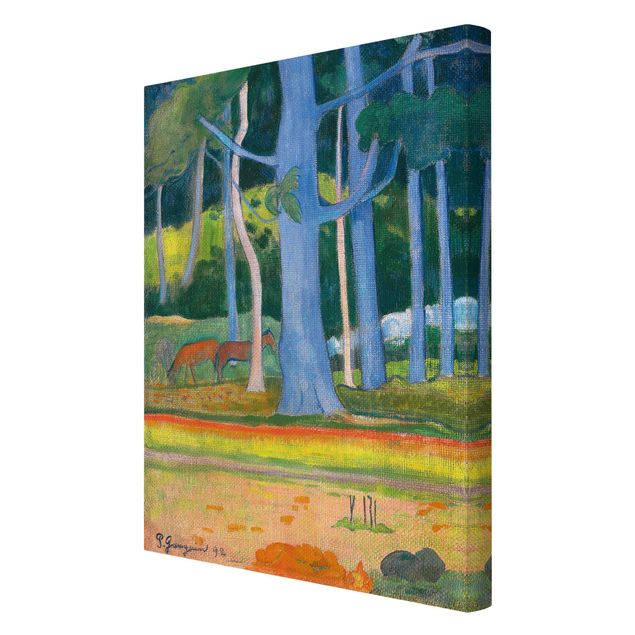 Toile chevaux Paul Gauguin - Paysage avec des troncs d'arbres bleus
