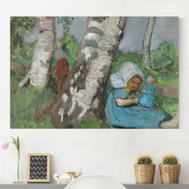 Tableaux paysage Paula Modersohn-Becker - Enfant avec poupée assis sur un tronc de bouleau