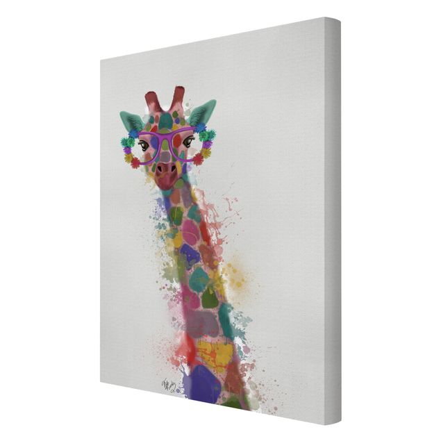 Tableau toile animaux Taches arc-en-ciel Trio de Girafe