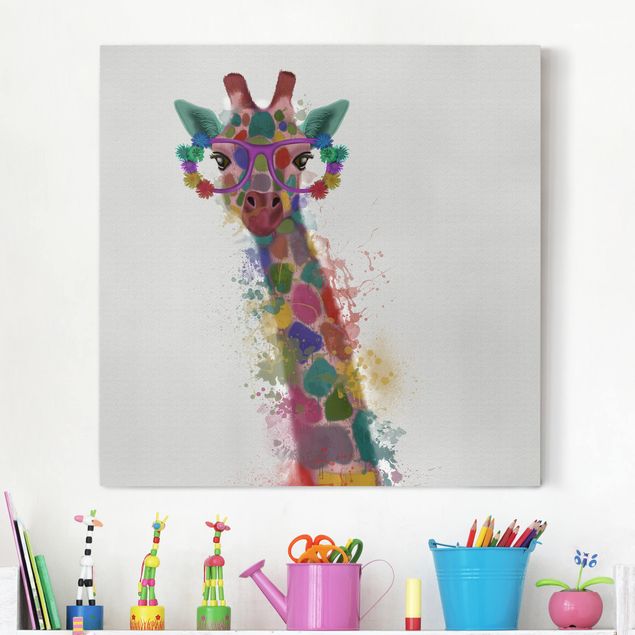 Décoration chambre bébé Taches arc-en-ciel Trio de Girafe