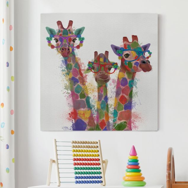 Décoration chambre bébé Taches arc-en-ciel Trio de Girafes Trio