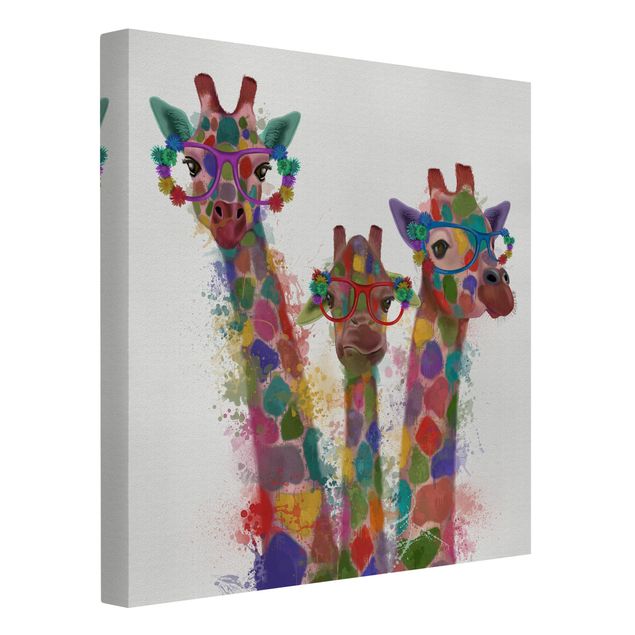 Tableau moderne Taches arc-en-ciel Trio de Girafes Trio