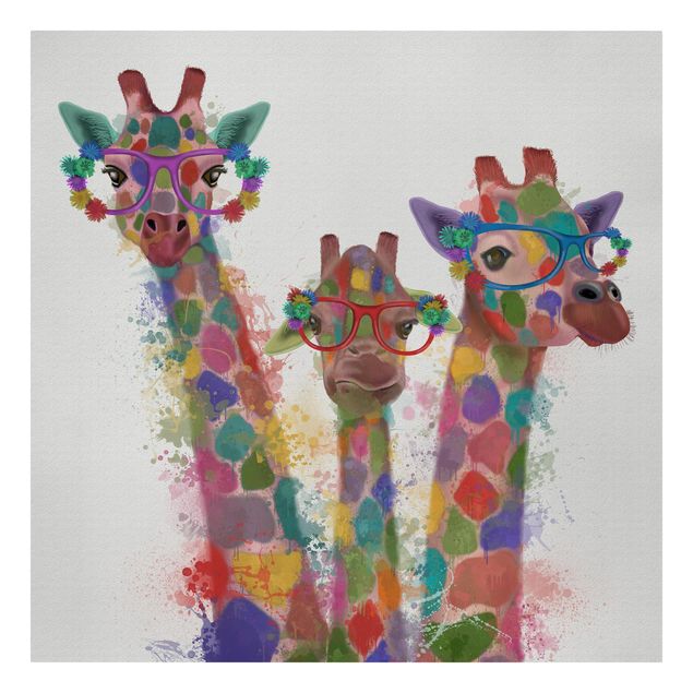 Tableau animaux Taches arc-en-ciel Trio de Girafes Trio