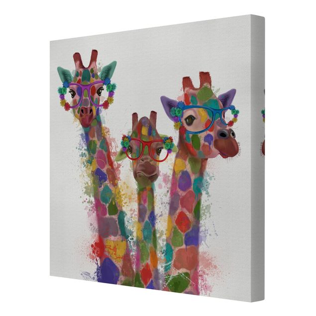 Tableau toile animaux Taches arc-en-ciel Trio de Girafes Trio