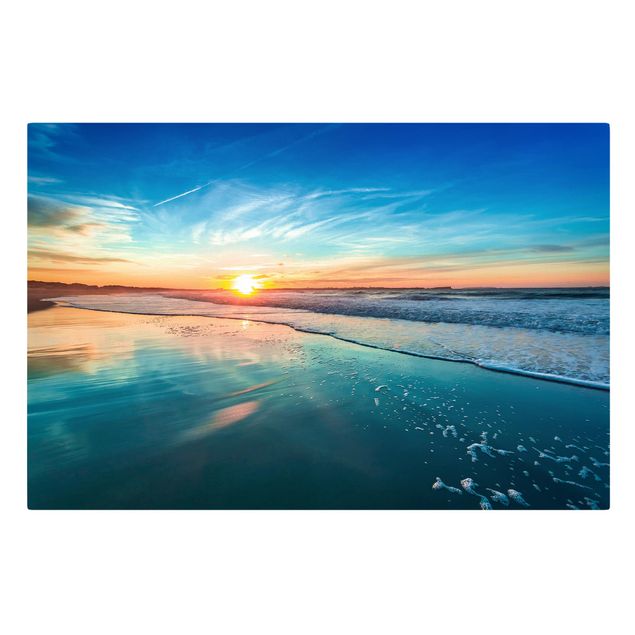Tableau toile coucher de soleil Coucher de soleil romantique au bord de la mer
