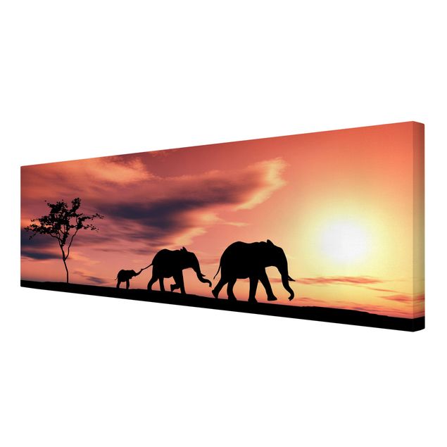 Toiles coucher de soleil Famille d'éléphants de Savannah