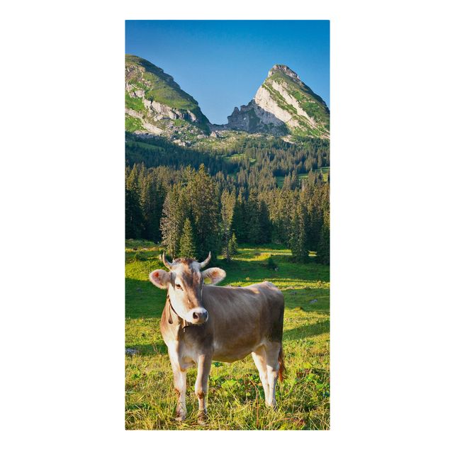 Toile paysage montagne Prairie alpine suisse avec vache