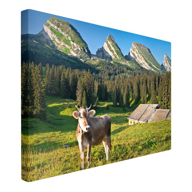 Tableau montagne Prairie alpine suisse avec vache