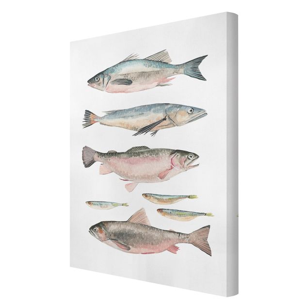 Toile animaux Sept poissons à l'aquarelle I