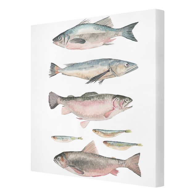 Toile animaux Sept poissons à l'aquarelle I
