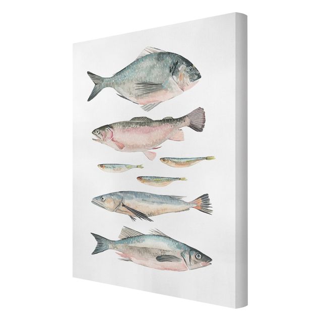 Toile animaux Sept poissons à l'aquarelle II