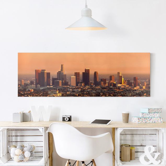 Tableau toile coucher de soleil Silhouette urbaine de Los Angeles