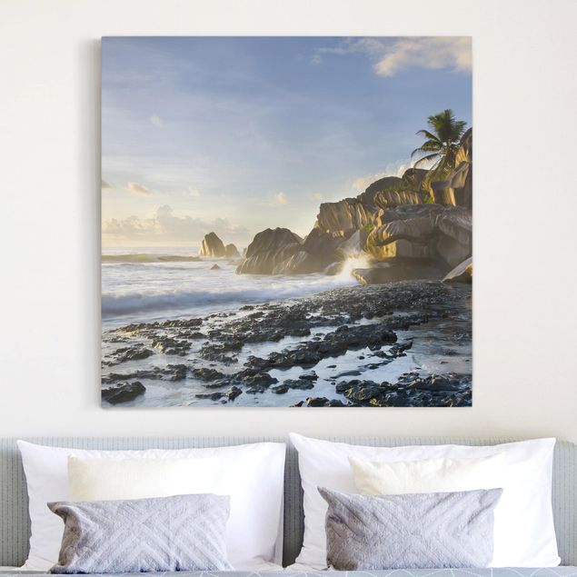 Tableaux sur toile avec dunes Coucher de soleil sur l'île Paradis