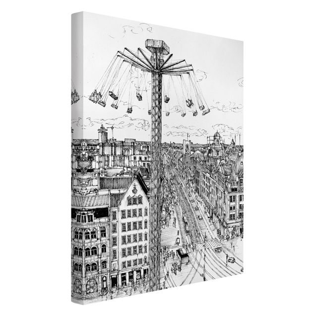 Tableaux sur toile en noir et blanc Étude de ville - Whirligigig
