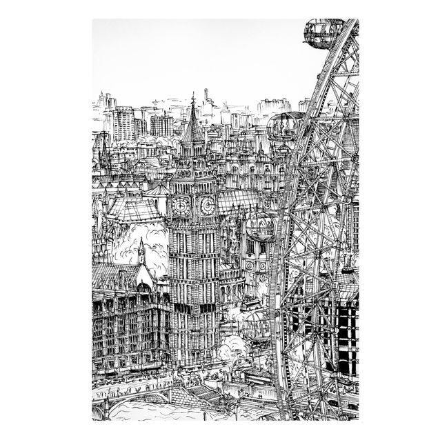 Tableaux sur toile en noir et blanc Étude de ville - London Eye