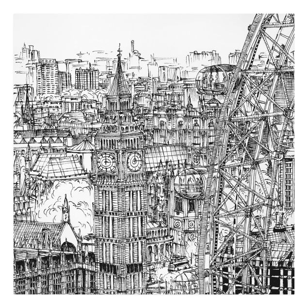 Tableaux sur toile en noir et blanc Étude de ville - London Eye