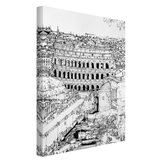 Tableaux sur toile en noir et blanc Étude de la ville - Rome