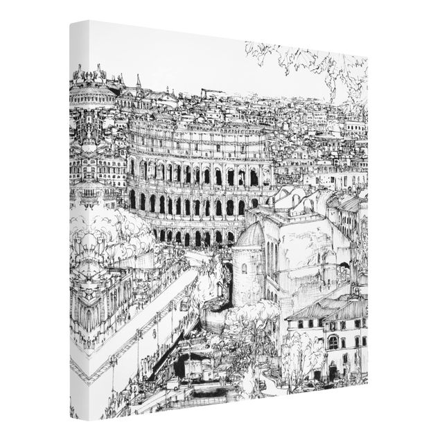 Tableaux sur toile en noir et blanc Étude de la ville - Rome