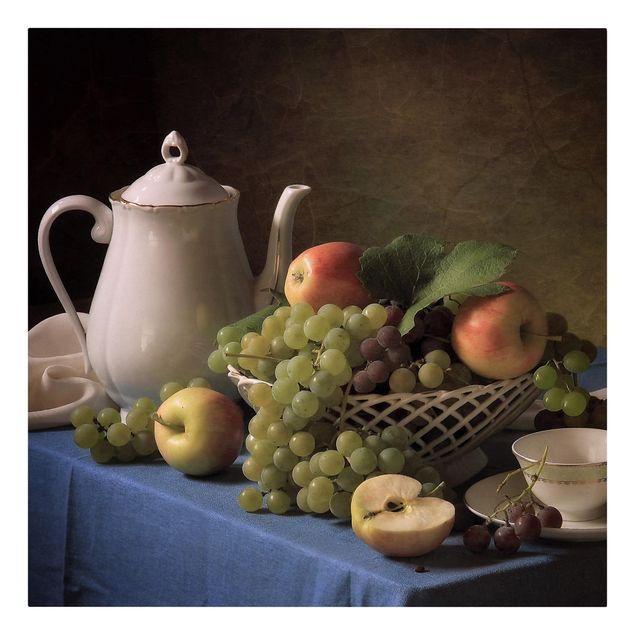 Tableaux sur toile avec légumes et fruit Nature morte avec une cafetière