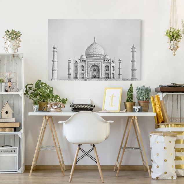 Tableau toile ville Taj Mahal en gris