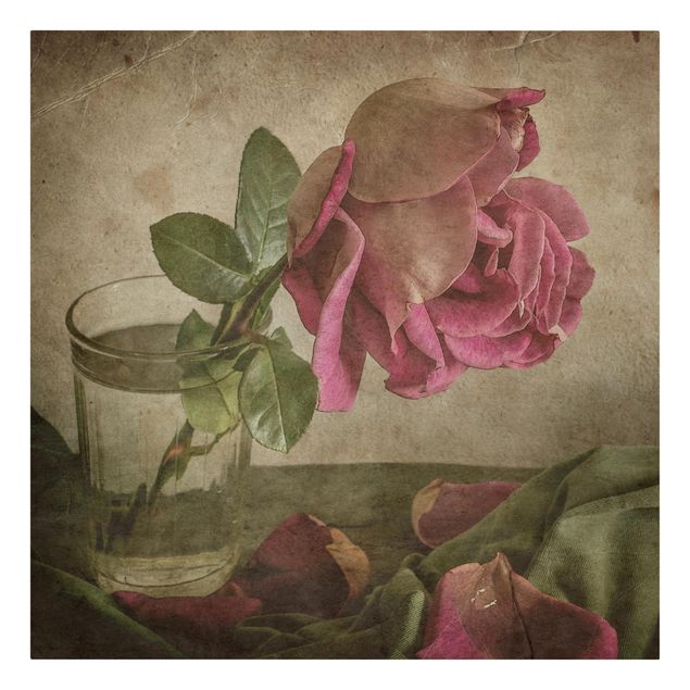 Tableau style vintage Larme d'une rose