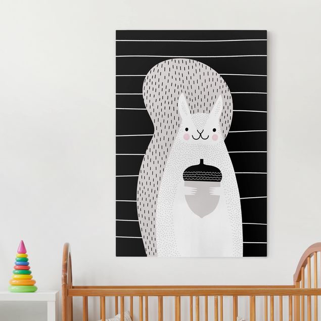 Tableaux sur toile en noir et blanc Zoo à motifs - Écureuil