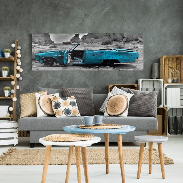 Tableaux sur toile en noir et blanc Turquoise Cadillac