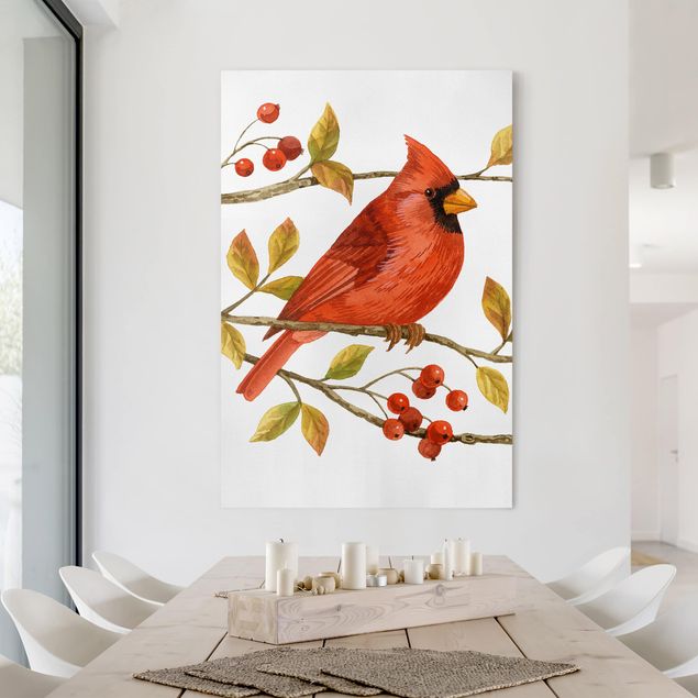Tableaux moderne Oiseaux et baies - Cardinal du Nord