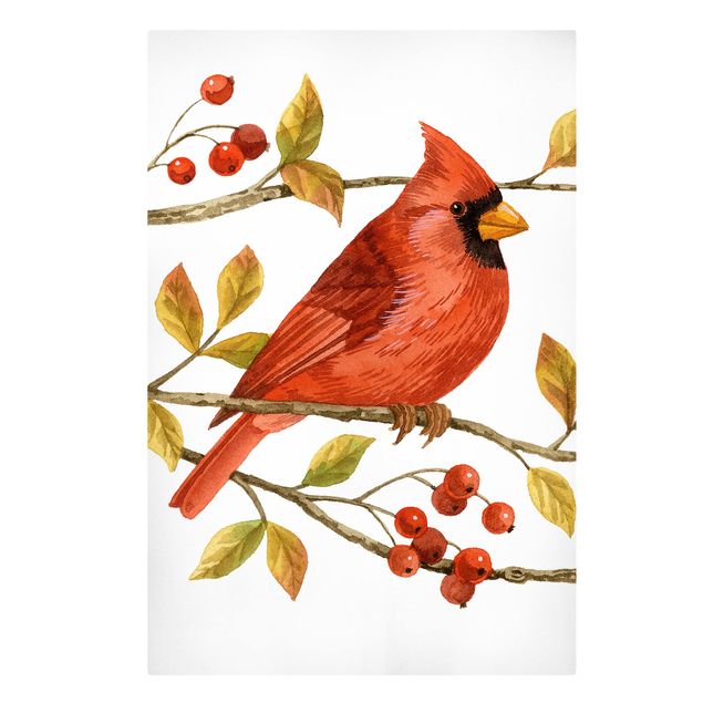 Tableau style vintage Oiseaux et baies - Cardinal du Nord