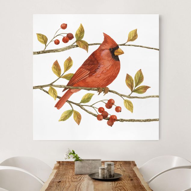 Tableaux oiseaux sur toile Oiseaux et baies - Cardinal du Nord
