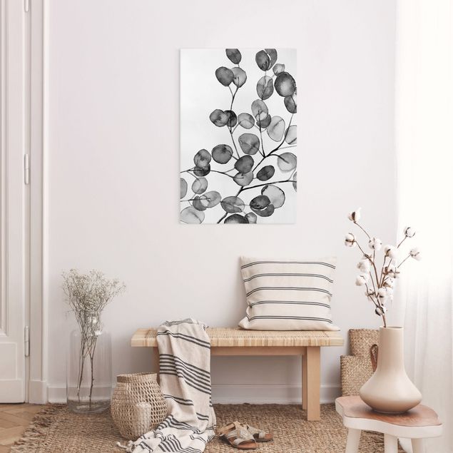 Tableau moderne Rameau d'Eucalyptus Noir et Blanc Aquarelle