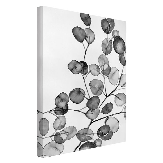 Tableaux sur toile en noir et blanc Rameau d'Eucalyptus Noir et Blanc Aquarelle