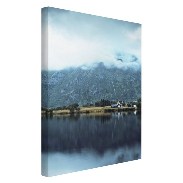 Toile paysage montagne Réflexion sur les Lofoten