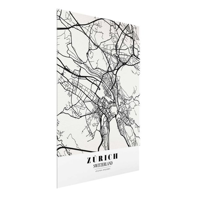 Tableaux en verre citations Plan de ville de Zurich - Classique
