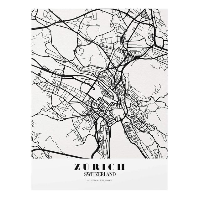 Tableaux noir et blanc Plan de ville de Zurich - Classique