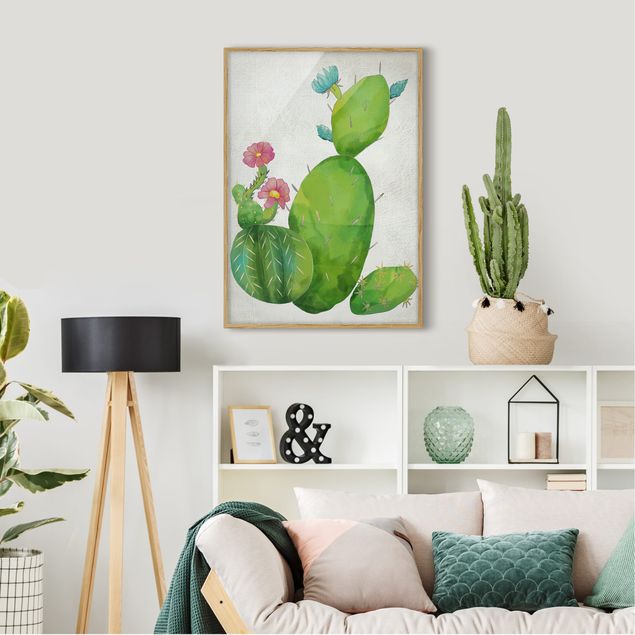 Tableau moderne Famille de cactus en rose et turquoise