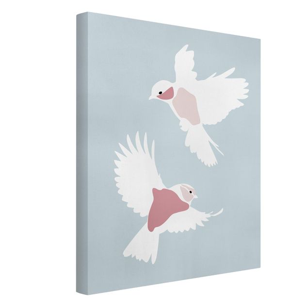 Tableaux oiseaux sur toile Line Art Pigeons Pastel