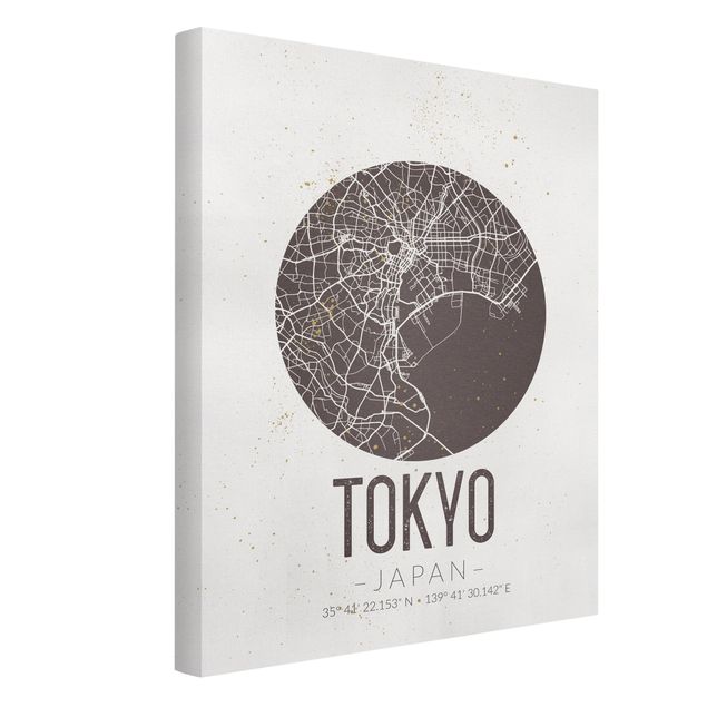 Tableaux sur toile en noir et blanc Plan de ville de Tokyo - Rétro